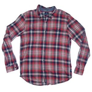 Roark Revival Mens Large Red Navy Plaid Flannel Button Down Shirt Long‎ Sleeve